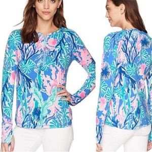 NWT Lilly Pulitzer Luxletic Delaynee Meryl 1/4 Zip Popover, Jet Stream, Size XS